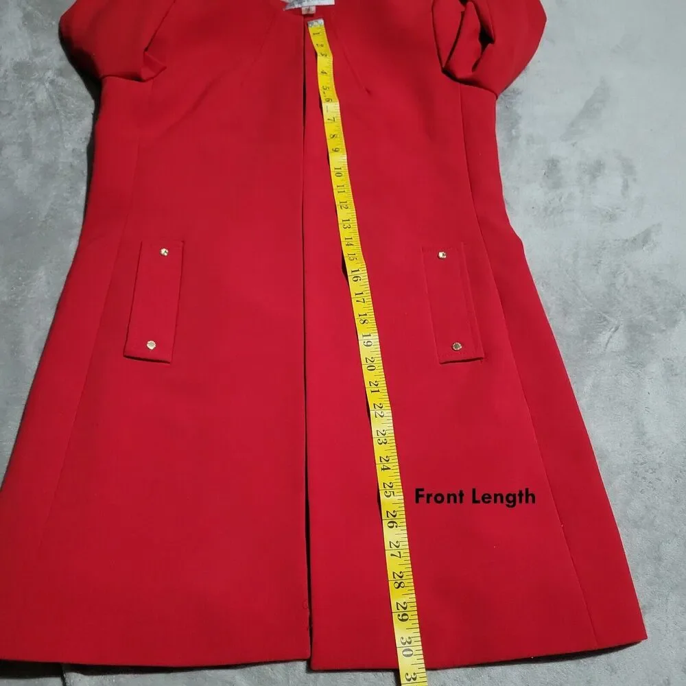 Tahari Arthur S. Levine Red Topper Jacket Coat Collarless Long Blazer Size 4 - Picture 11 of 15